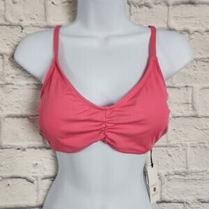 🌼NWT Shade & Shore Bikini Top Size Large Pink Ribbed Removable Pads Adj Straps